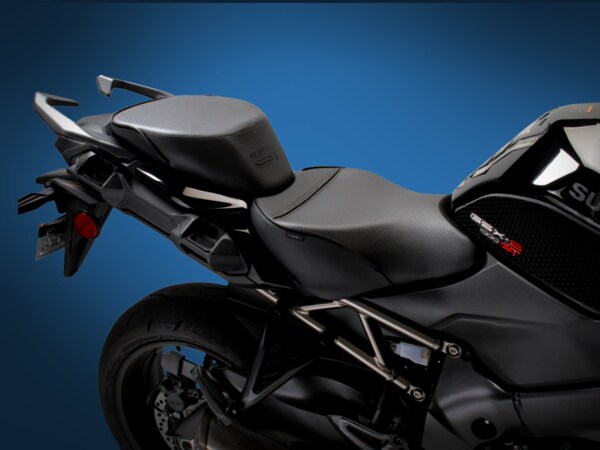 As seen on the black and red model, Sargent's Suzuki GSX-S 1000GT 2-pc Motorcycle Seats by Sargent with CFX and Black Welt.